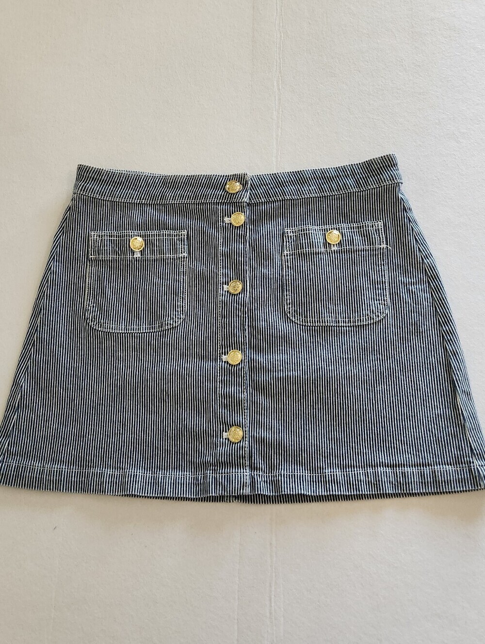 Free Assembly Striped Button-Front Mini Skirt in Navy and White Size 14